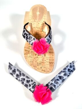 Lindsay Phillips SwitchFlops Leopard Pink Flower Interchangeable Straps Sz M